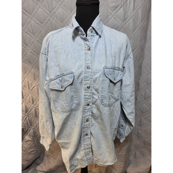 Cotton Express Tops - Cotton Express Womens Light Wash Denim Button Down Shirt Long Sleeve Pockets
